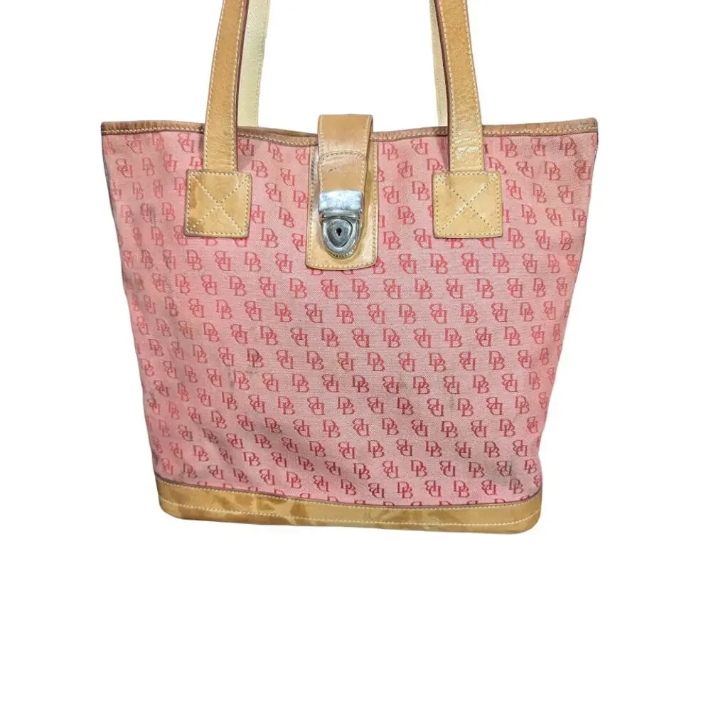 Dooney & Bourke Shoulder Tote Red DB Canvas Shopper Lock Tab